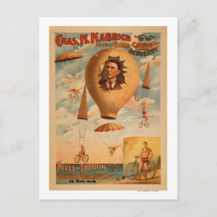 Bicycle Parachute act in mid-air Theatre Postcard