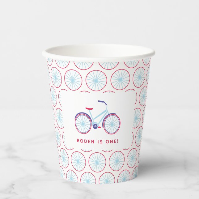 Bicycle Party Red Blue Personalized Party Paper Cups (Front)