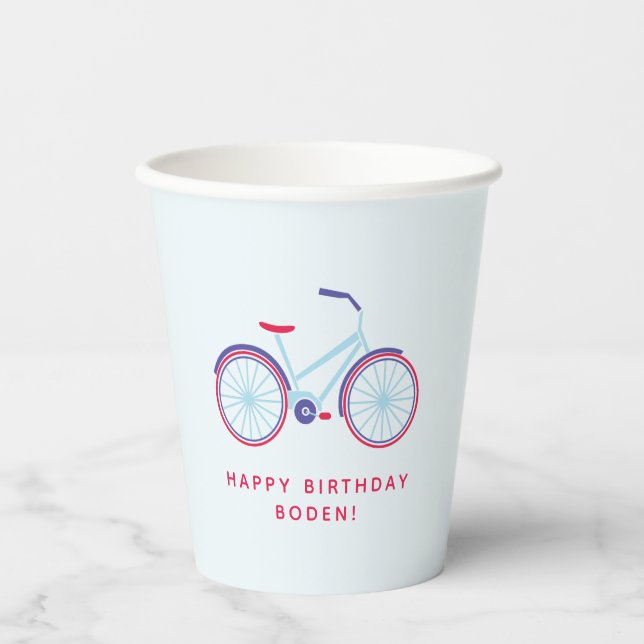 Bicycle Party Red Blue Personalized Party Paper Cups (Front)