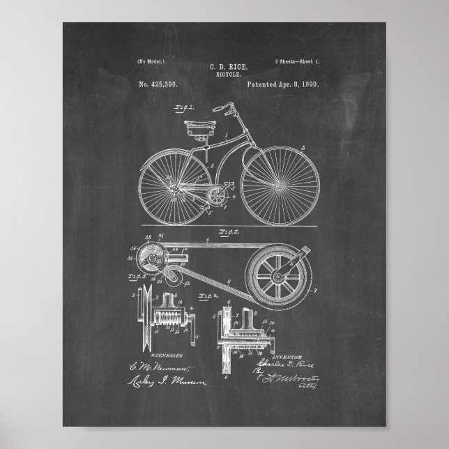 Bicycle Patent - Chalkboard Poster (Front)