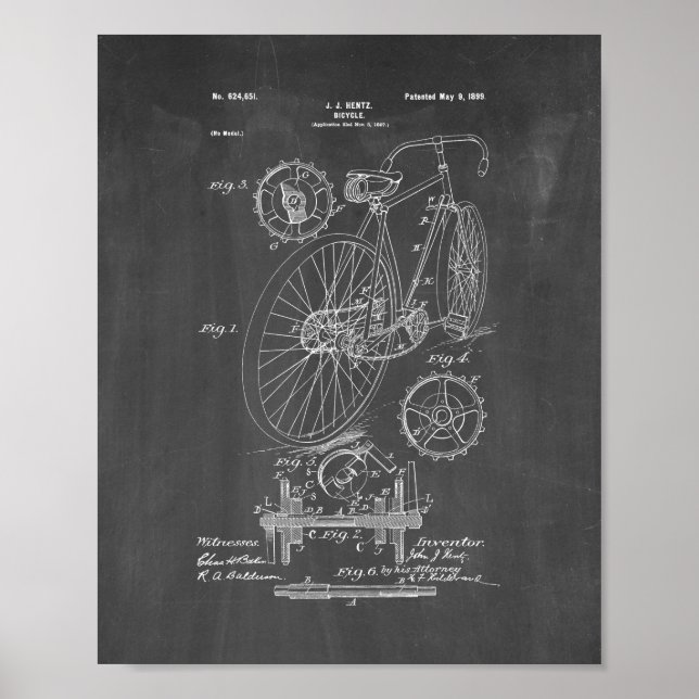Bicycle Patent - Chalkboard Poster (Front)
