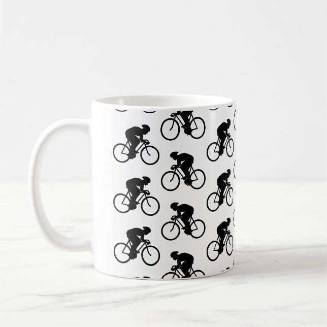 Bicycle Pattern in Black and White. Coffee Mug (Left)