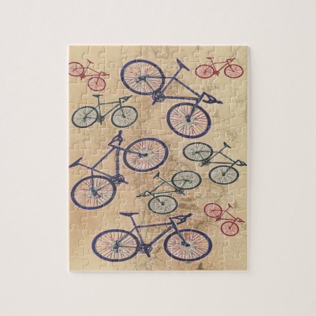 Bicycle Print On Vintage Map Jigsaw Puzzle (Vertical)