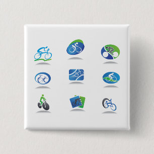Bicycle Racing Icons Blue and Green Sport 2 Inch Square Button