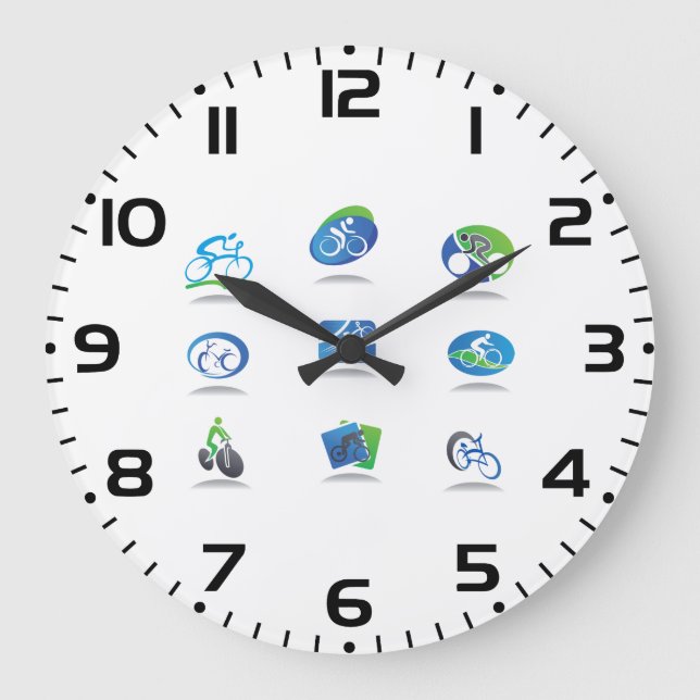 Bicycle Racing Icons Blue and Green Sport Large Clock (Front)