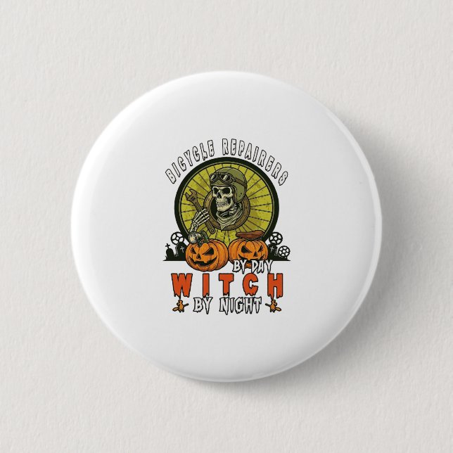 Bicycle Repairers Witch Skull Wrench Pumpkins Hall 2 Inch Round Button (Front)