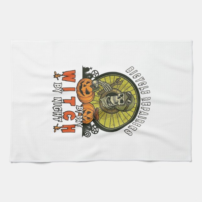 Bicycle Repairers Witch Skull Wrench Pumpkins Hall Kitchen Towel (Horizontal)