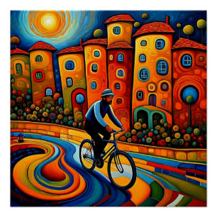 Bicycle ride at sunset 5 poster