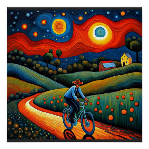 Bicycle ride on starry night 1 poster