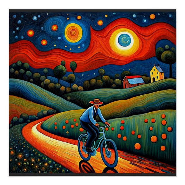 Bicycle ride on starry night 1 poster (Front)