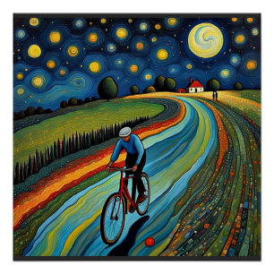 Bicycle ride on starry night 3 poster