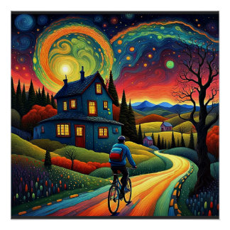 Bicycle ride on starry night 5 poster