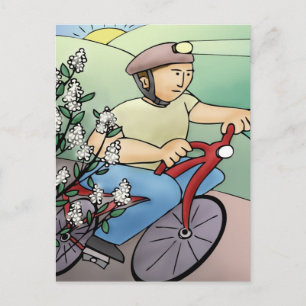 Bicycle Rider at Sunset Postcard