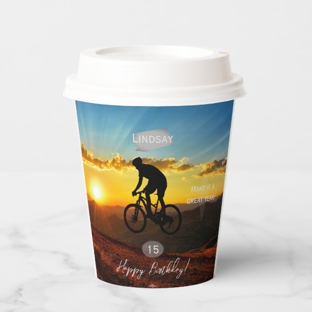 Bicycle Rider Birthday Party Paper Cup HAMbyWG (Front)