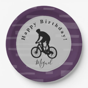Bicycle Rider Happy Birthday Paper Plate. Paper Pl Paper Plate