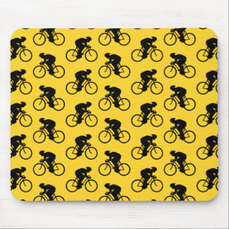 Bicycle Rider Pattern. Yellow and Black. Mouse Pad