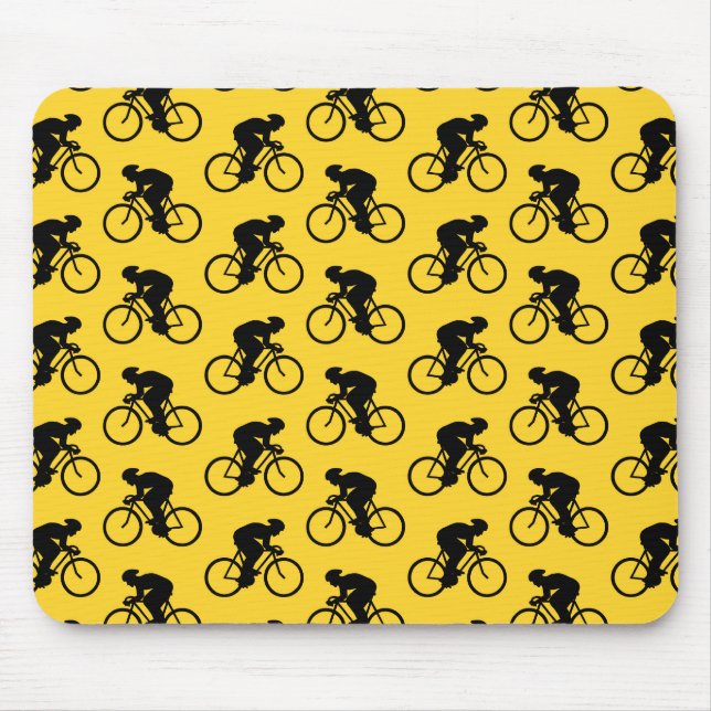 Bicycle Rider Pattern. Yellow and Black. Mouse Pad (Front)