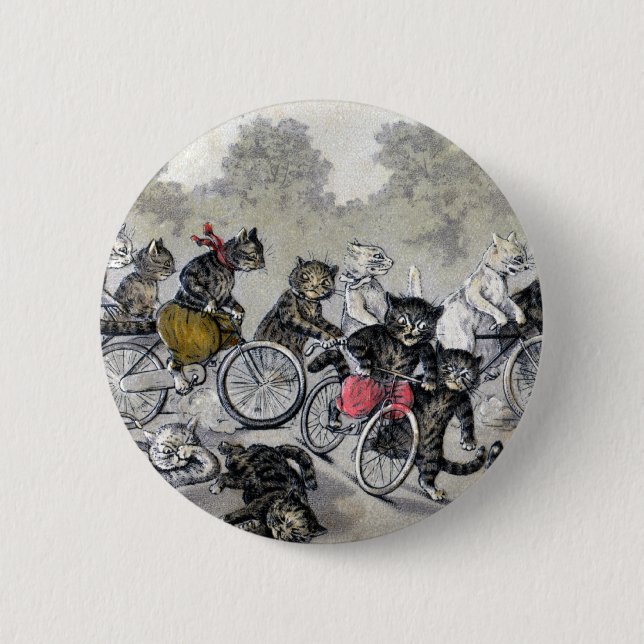 Bicycle Riding Cats 2 Inch Round Button (Front)