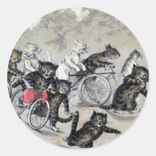 Bicycle Riding Cats Classic Round Sticker