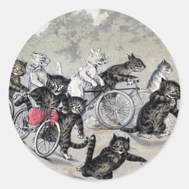 Bicycle Riding Cats Classic Round Sticker (Front)