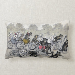 Bicycle Riding Cats Lumbar Pillow
