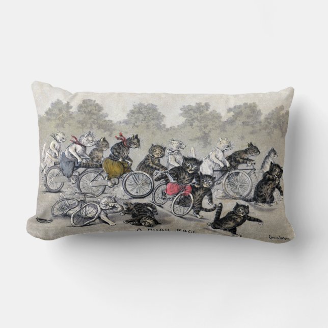 Bicycle Riding Cats Lumbar Pillow (Front)