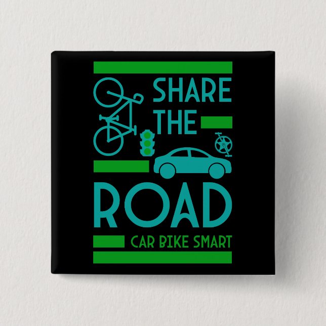 Bicycle Road Safety 2 Inch Square Button (Front)