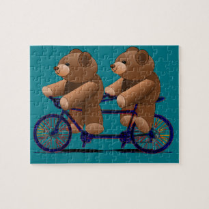 Bicycle Tandem Teddy Bear Print Jigsaw Puzzle
