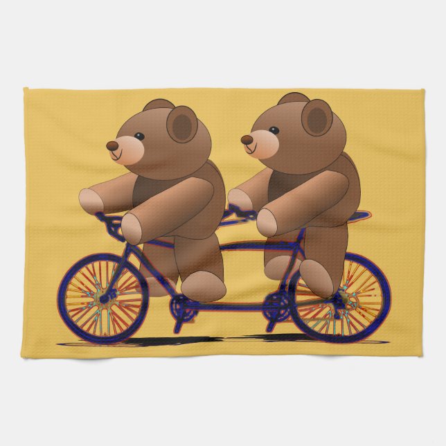 Bicycle Tandem, Teddy Bear Print Kitchen Towel (Horizontal)