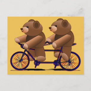 Bicycle Tandem, Teddy Bear Print Postcard