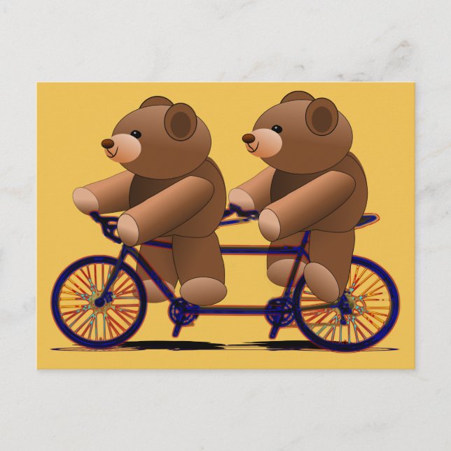 Bicycle Tandem, Teddy Bear Print Postcard (Front)