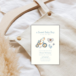 Bicycle Teddy Bear Toys Nursery Baby Shower  Invitation