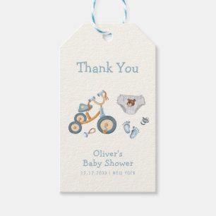 Bicycle Teddy Bear Toys Nursery Boy Baby Shower Gift Tags