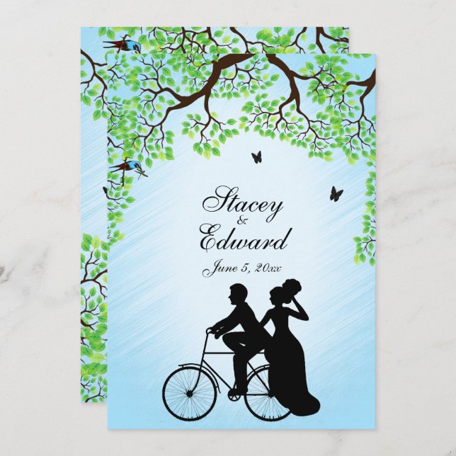 Bicycle Theme Wedding Invitation Blue (Front/Back)