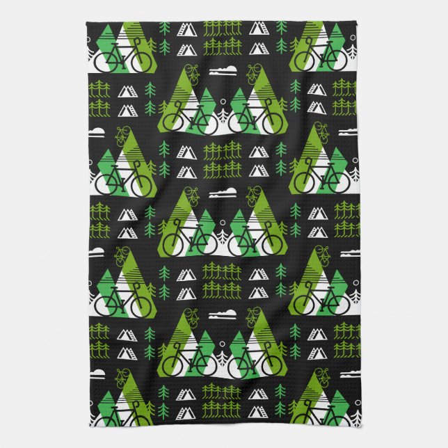 Bicycle-Themed Present Print Kitchen Towel (Vertical)