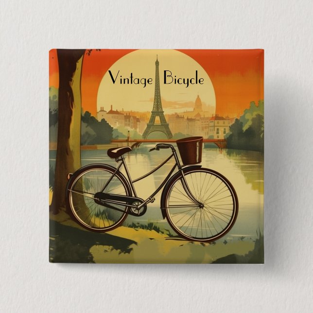 Bicycle Travel Poster, Paris customizable 2 Inch Square Button (Front)
