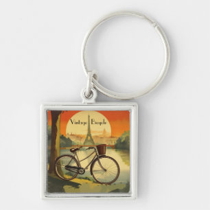 Bicycle Travel Poster, Paris customizable Keychain