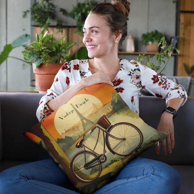Bicycle Travel Poster, Paris customizable Throw Pillow (Creator Uploaded)