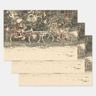 Bicycle Vintage Antique Old Red Beige Rustic Wrapping Paper Sheet