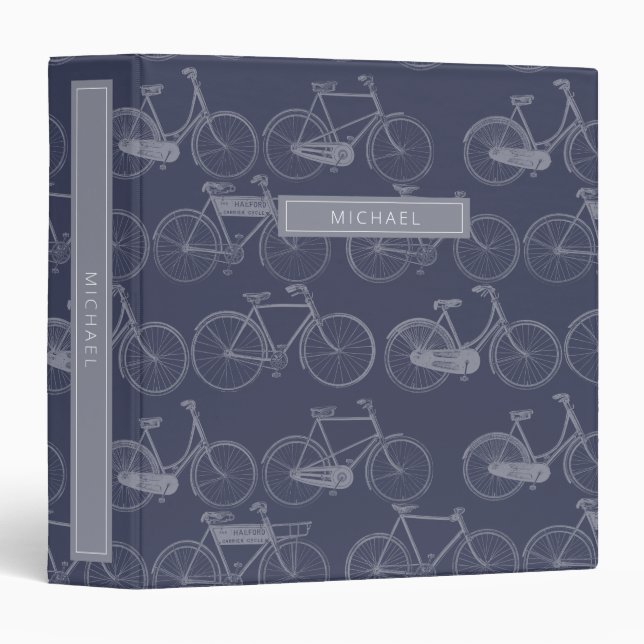 Bicycle Vintage  Illustration Simple Blue Pattern Binder (Front/Spine)
