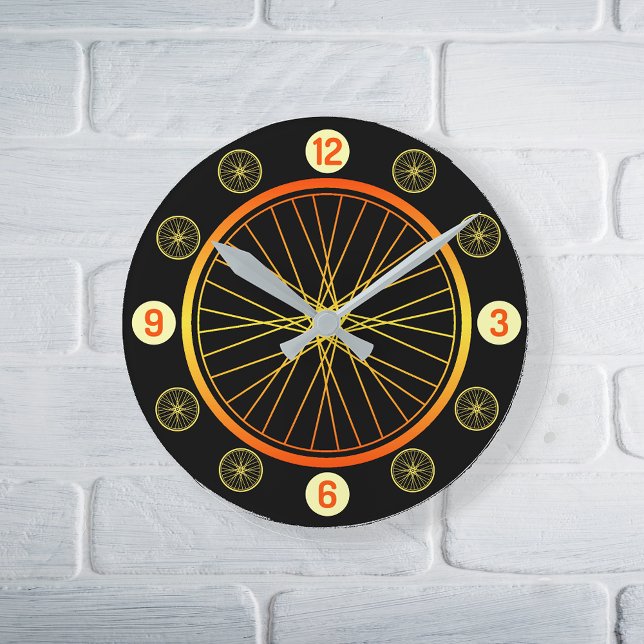 Bicycle wheel orange black round clock (Creator Uploaded)