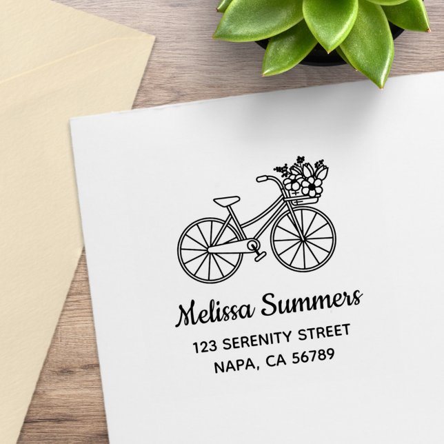 Bicycle with a Flower Basket Address Rubber Stamp (Creator Uploaded)