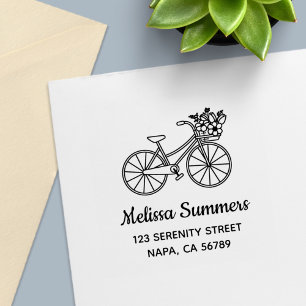 Bicycle with a Flower Basket Address Self-inking Stamp