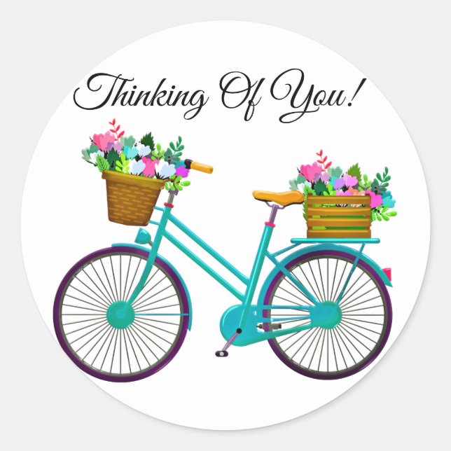 Bicycle With Basket Of Flowers Classic Round Sticker (Front)