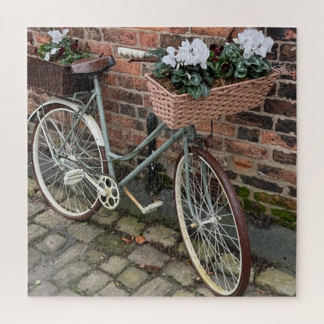 Bicycle with Baskets of Flowers in English Village Jigsaw Puzzle (Vertical)