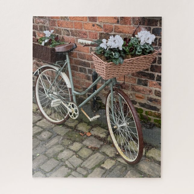 Bicycle with Baskets of Flowers in English Village Jigsaw Puzzle (Vertical)