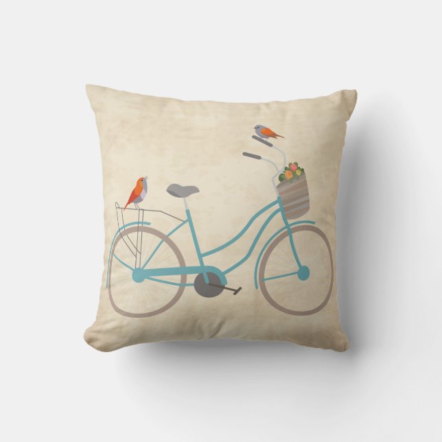 Bicycle with Birds Throw Pillow (Front)