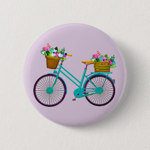 Bicycle With Flowers in Basket Bike 2 Inch Round Button