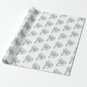 bicycle with white cat and daisies wrapping paper