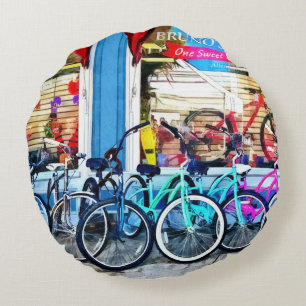 Bicycles and Chocolate Round Pillow